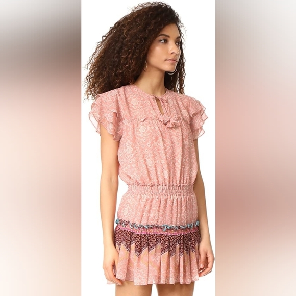 MISA Los Angeles Suri Tiered Skirt Floral Pattern Mini Dress In Peony Size XS - Picture 11 of 16